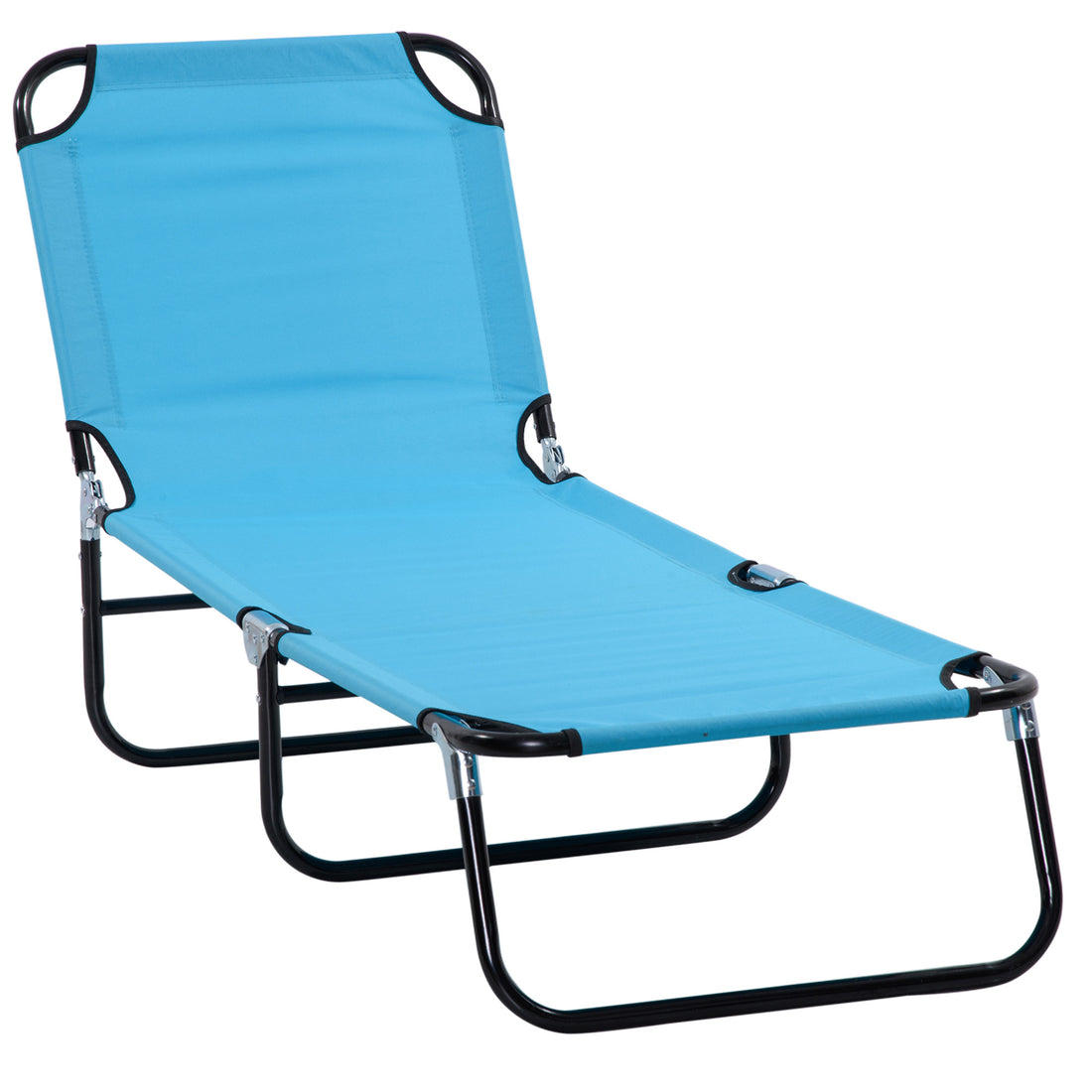 Outsunny Folding Chaise Lounge Pool Chairs, Outdoor Sun Tanning Chairs With 5 Level Reclining Back, Steel Frame For Beach, Yard, Patio, Sky Blue Blue Steel
