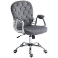 Vinsetto Velvet Home Office Chair, Button Tufted Desk Chair With Padded Armrests, Adjustable Height And Swivel Wheels, Dark Gray Dark Grey Polyester