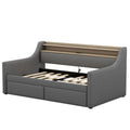 Twin Size Daybed With Storage Drawers, Upholstered Daybed With Charging Station And Led Lights, Gray Old Item W1580S00034 Twin Gray Linen
