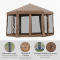 Outsunny 13' X 11' Hexagonal Pop Up Gazebo, Heavy Duty Outdoor Canopy Tent With 6 Mesh Sidewall Netting, 3 Level Adjustable Height And Strong Steel Frame, Brown Dark Brown Steel