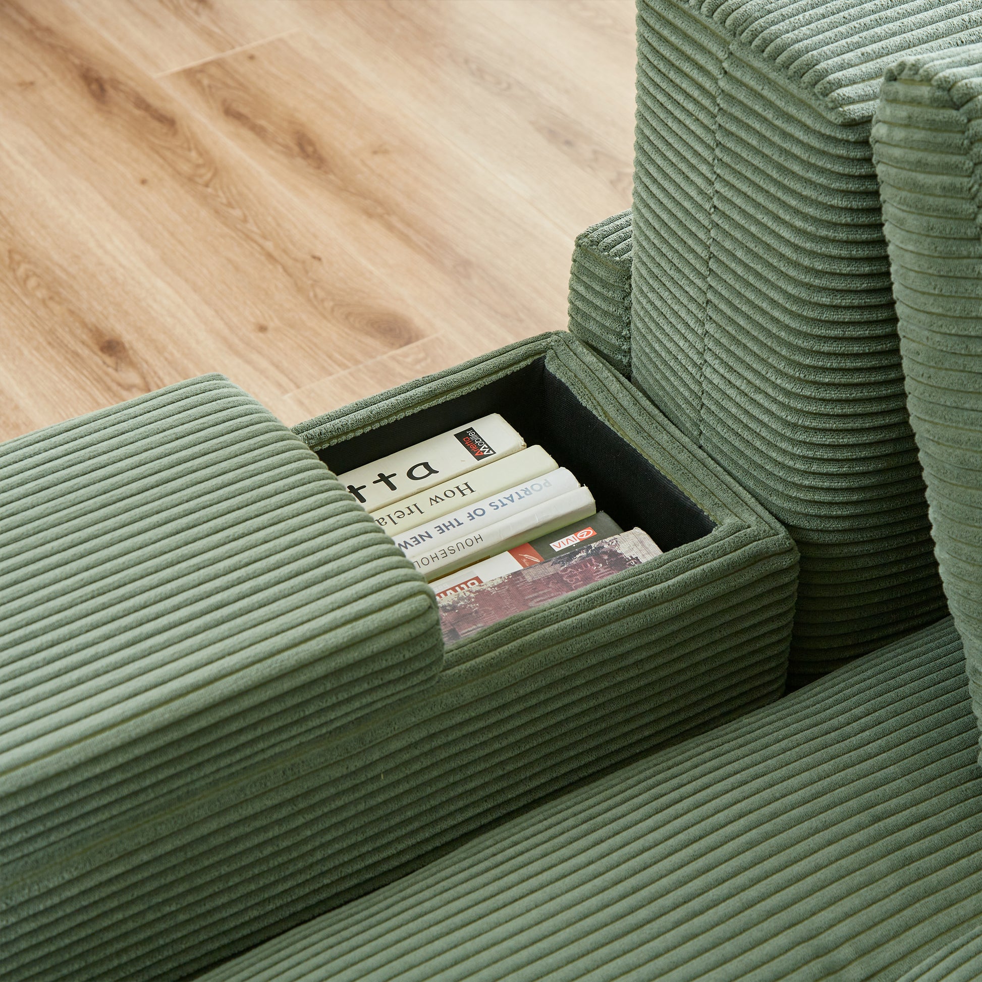 Convertible 3 In 1 Sleeper Sofa And Sectional Sofa With 4 Storage Space For Living Room,Corduroy Couch With 4 Pillows,Corduroy Army Green Corduroy 3 Seat