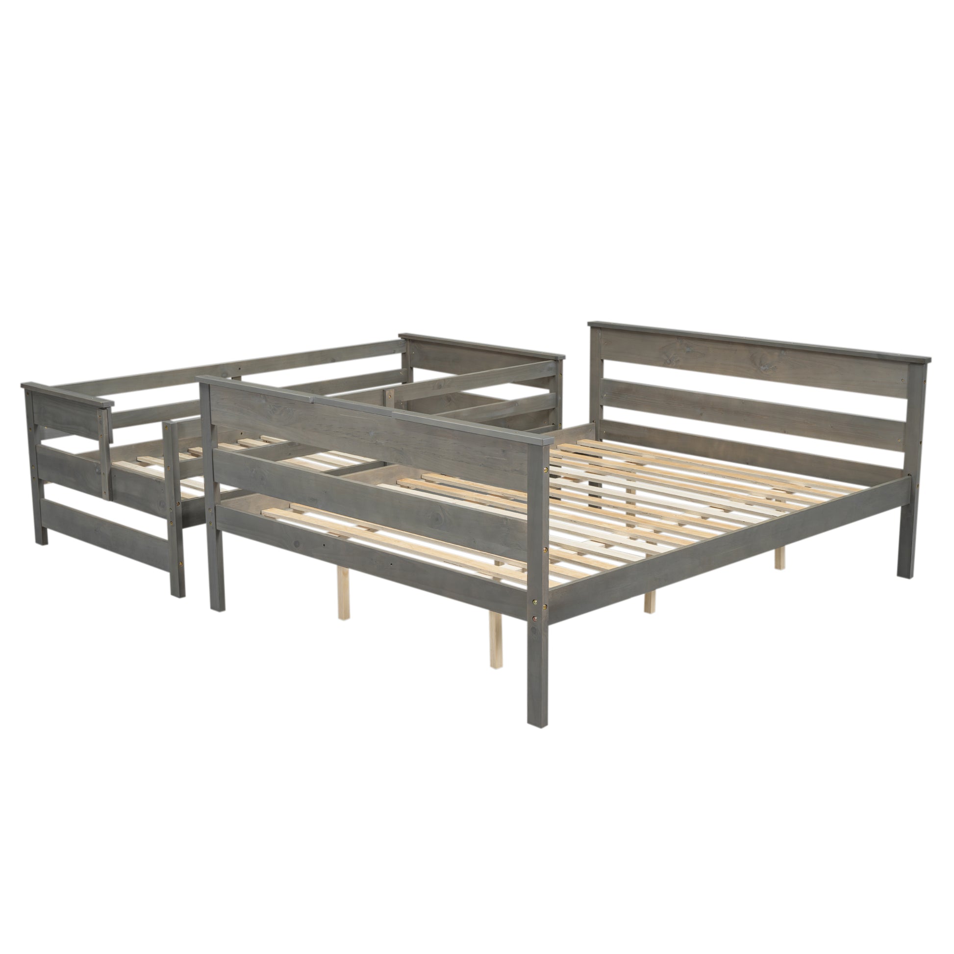 Wood Twin Xl Over Queen Bunk Bed With Ladder, Gray Twin Xl Box Spring Not Required Gray Wood Bedroom Bunk Solid Wood Mdf