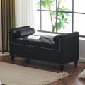 Storage Bench, 44.5 Inch Queen Velvet Button Bedside Bench, Entryway Living Room With Armrests, Trim, Upholstered Bedroom Bench, Bedside Ottoman, Living Room, Entryway, Black Nailheads Black White Velvet Primary Living Space Solid Black Modern Wood