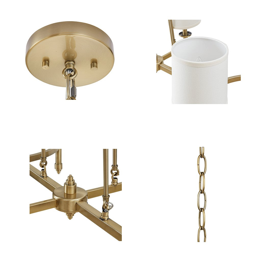 6 Light Chandelier With Fabric Drum Shades Antique Gold See Below Antique Gold Iron