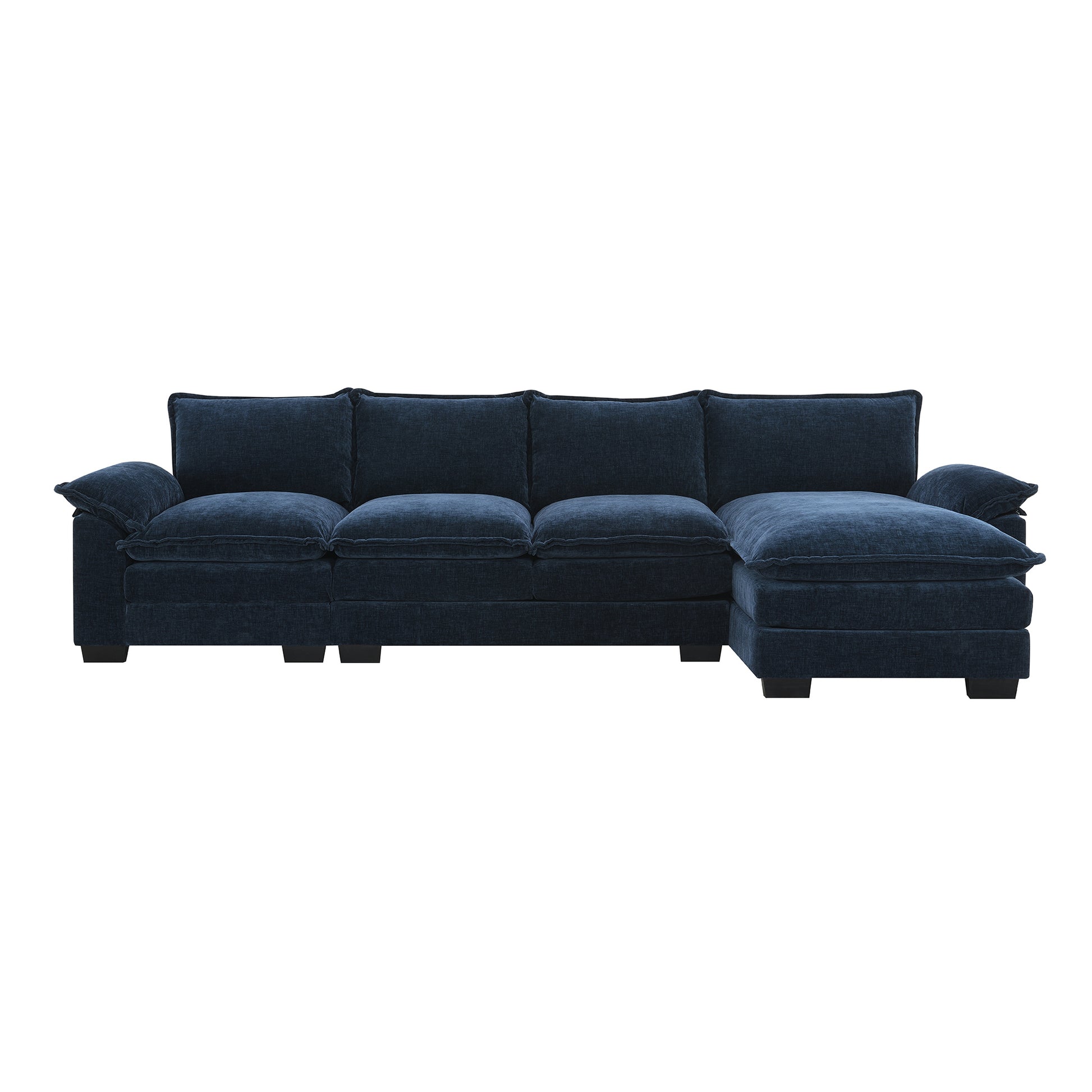 Video 118" Modern Chenille Sectional Sofa With Double Cushions,Storage Pockets,5 Seat Upholstered Indoor Furniture,L Shaped Comfy Cloud Couch With Reversible Chaise For Living Room,Apartment,3