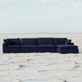 Living Room Modular Armless Sofa Couch, 1 Pc Fabric Upholstered Sectional Sofa With Soft Cushions, Navy Navy Linen Wood Primary Living Space Soft Cushion Back Contemporary,Modern Engineered Hardwood