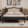 Full Size Wooden Platform Bed With Natural Rattan Headboard, Vintage Bed Frame With Wooden Slat Support, Black Expected Arrival Time: 08.23 Box Spring Not Required Full Black Wood