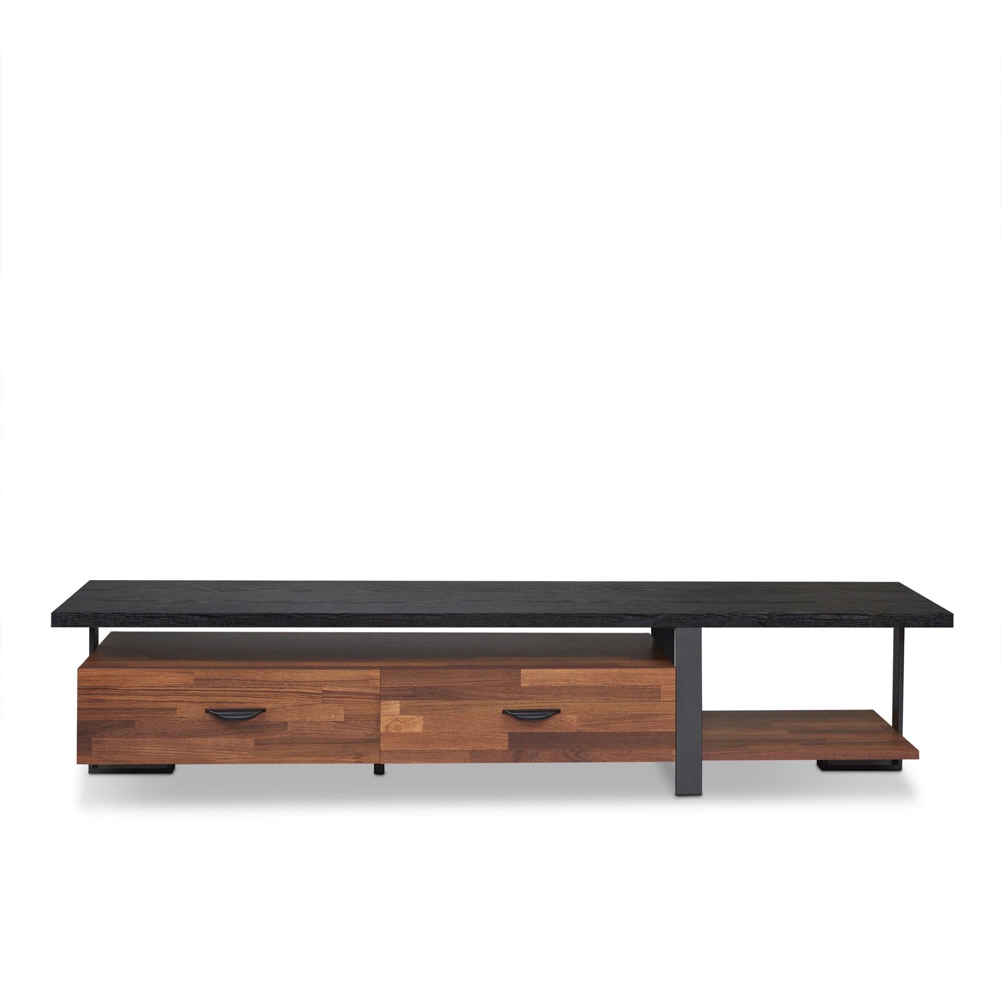 Elling Walnut & Black Finish Tv Stand Walnut Black 50 59 Inches Synthetic Wood
