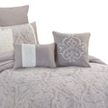 Queen Size 9 Piece Fabric Comforter Set With Medallion Prints, White Queen Multicolor Fabric