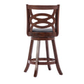 24 Inches Swivel Wooden Counter Stool With Geometric Back, Brown Brown Wood Fabric