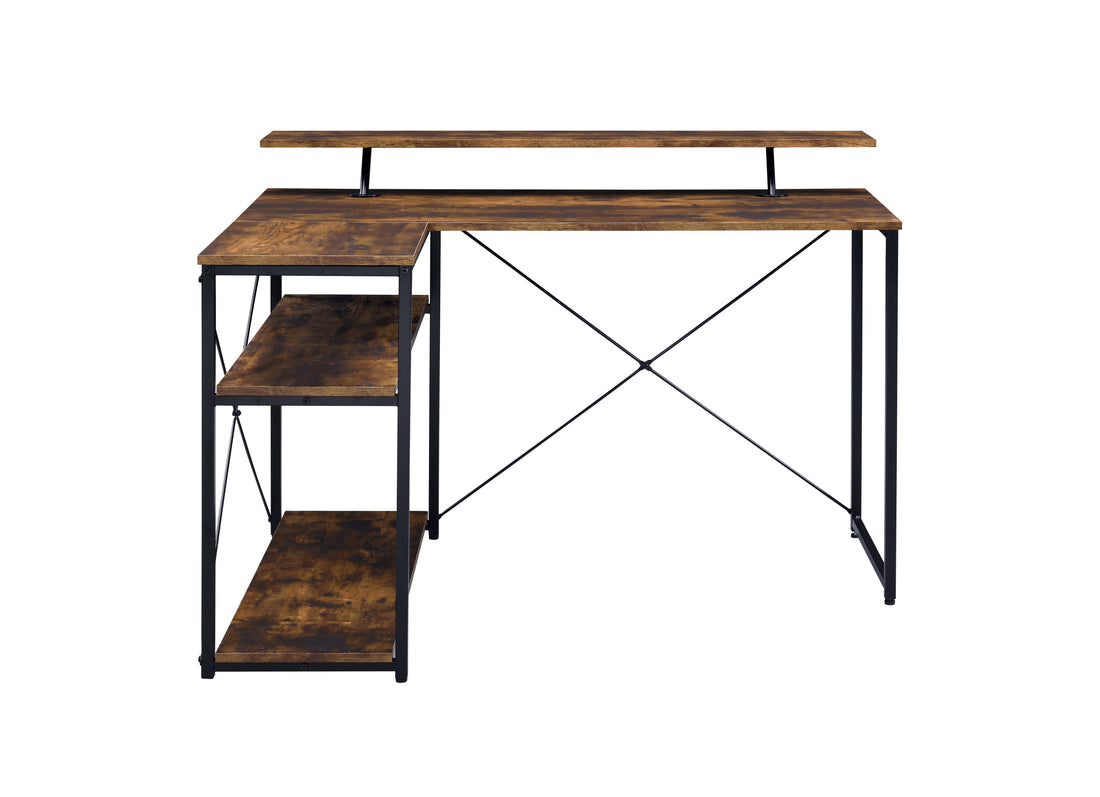 Weathered Oak And Black 3 Shelf Writing Desk Oak Writting Desk Office Oak L Shape Shelves Wood Metal