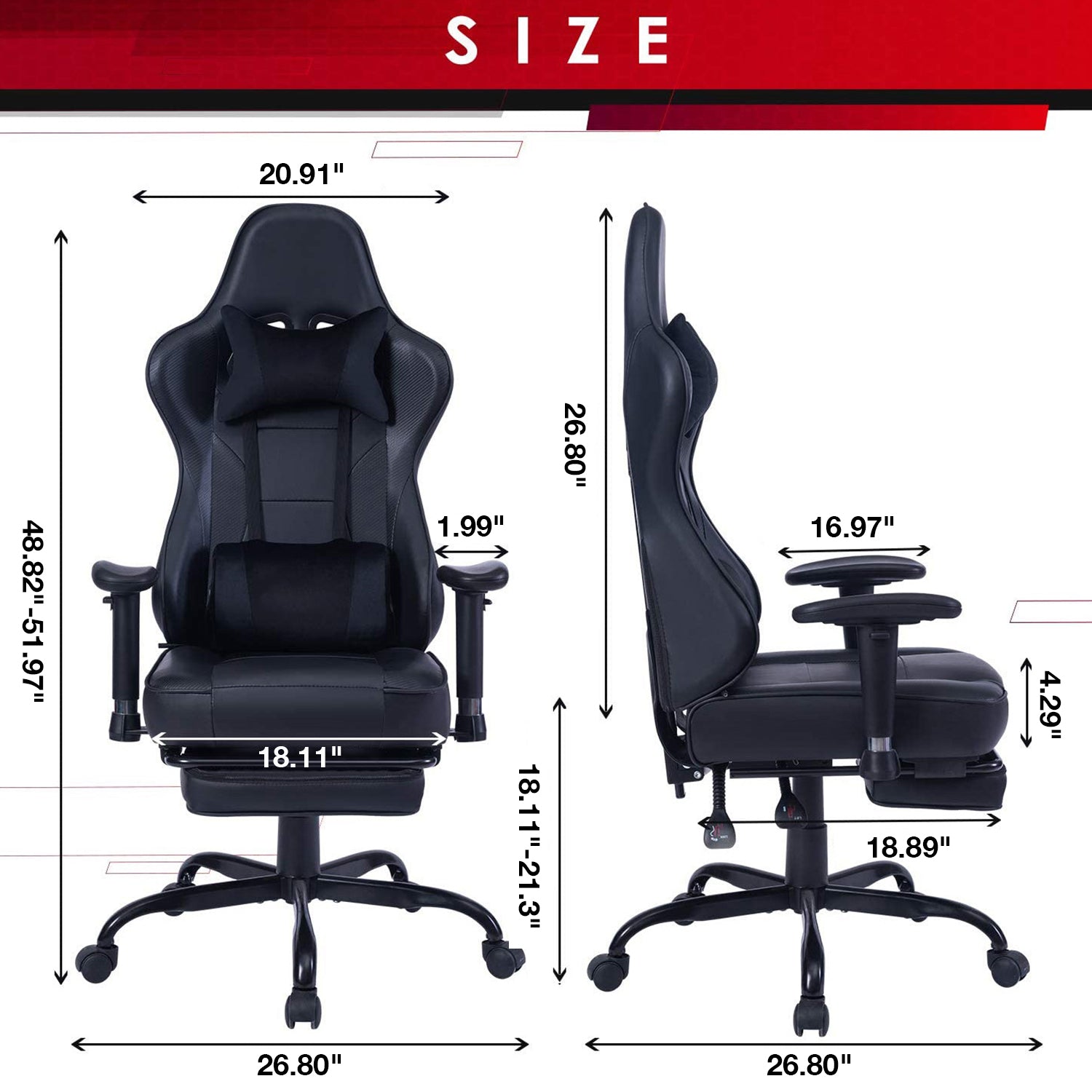 Game Chair, Ergonomiy Designed Computer Chair With Headrest And 2D Armrests, Waist Pillow Electronic Lounge Chair With Vibration Massage Function, Competitive Chair Iron Black Cotton Leather