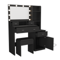 The Black Vanity With A Mirror Is Equipped With A Hair Dryer Rack, And The Dressing Tables In The Bedroom And Dressing Room Are Equipped With Dressing Mats Black 5 Drawers & Above Bedroom American