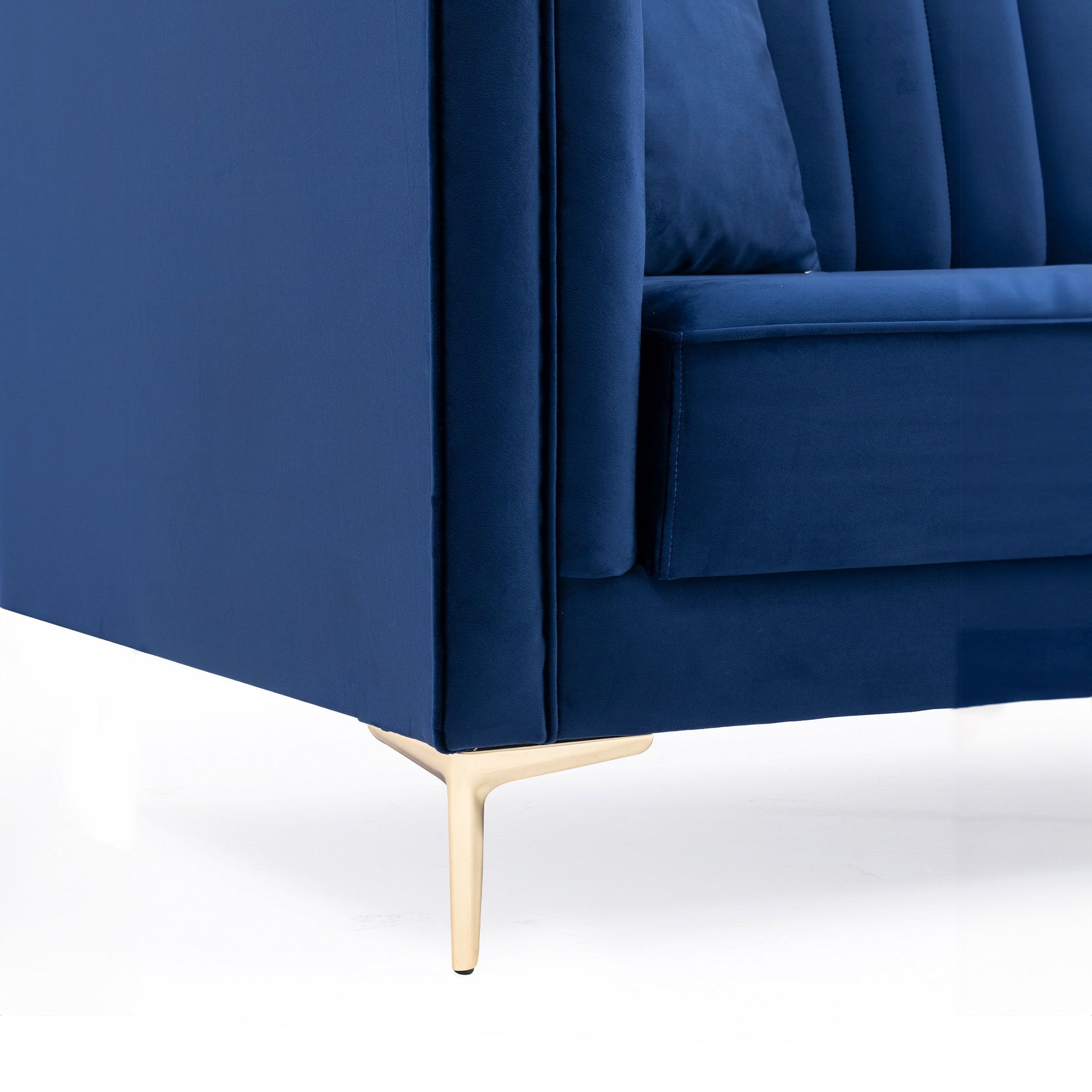 Angelina Sofa 91" Dark Blue Velvet Dark Blue,Gold Velvet Metal Metal,Velvet 4 Seat