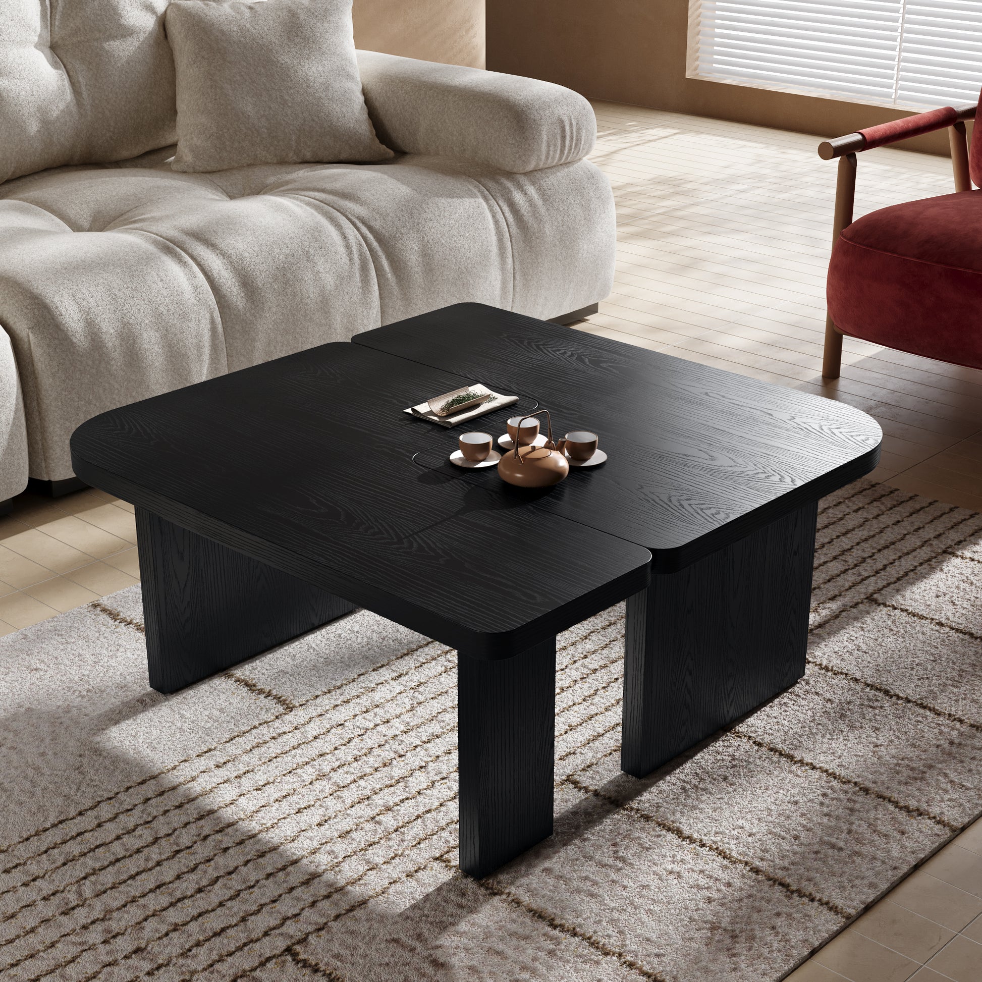 Tova 54" Modern Minimalist Thick High Strength Mdf Coffee Table, Combined Tea Table For Living Room, Office, Den, Dark Oak Dark Oak Primary Living Space Modern Freestanding Rectangular Rectangular