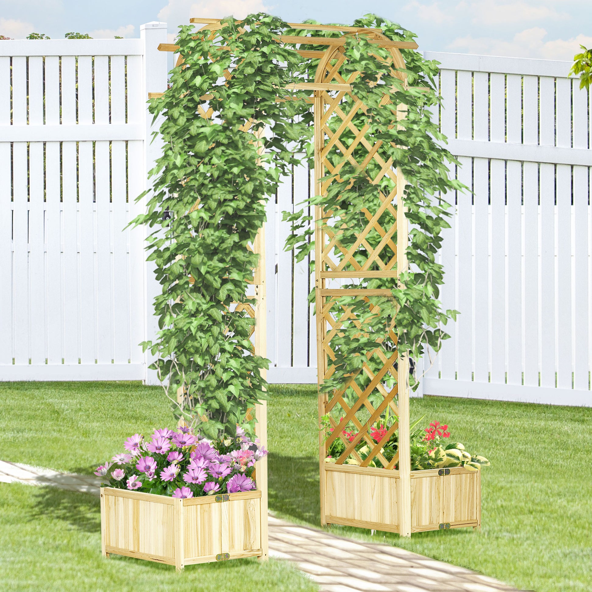 Outsunny 7.5' Wooden Wedding Arch, Garden Arch Arbor For Climbing Plants & Trellis Design, Great For Vines, Or As Balloon Decoration Stand For Indoor Outdoor Ceremony, Party, Backdrop, Natural Natural Wood Wood