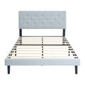 Queen Size Upholstered Platform Bed Frame With Modern Button Tufted Linen Fabric Headboard, No Box Spring Needed, Wood Slat Support, Easy Assembly, Grey Queen Light Grey Linen