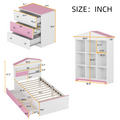 3 Pieces Bedroom Sets, Twin Size House Shaped Wooden Bed With Storage Drawers, Nightstand With Colorblock Design And House Shaped Stroage Rack, Pink White Twin White Pink 3 Piece Set Wood