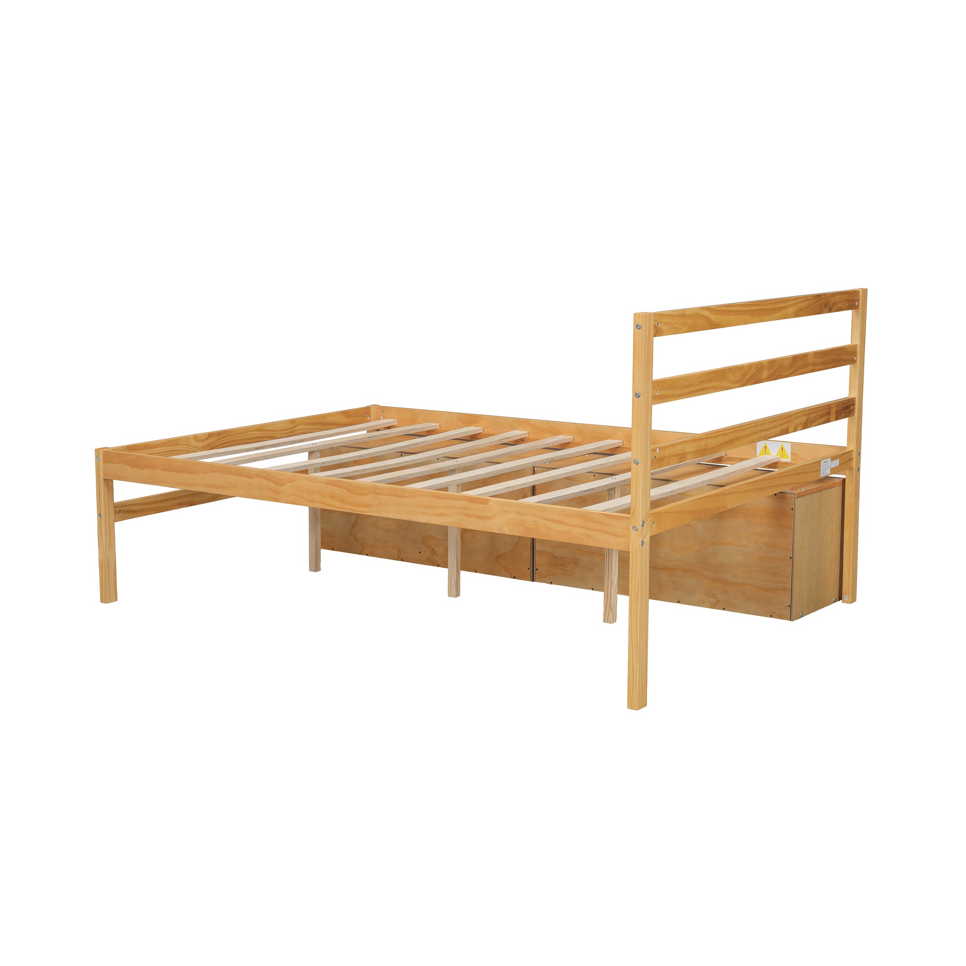 Full Size Wood Platform Bed With Removable Storage Shelves, Built In Two Storage Drawers For Added Convenience, Natural Full Natural Wood