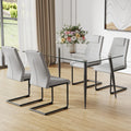 1 Table And 4 Chairs Set.Rectangular Table With Transparent Tempered Glass Tabletop And Black Metal Legs.Paired With 4 Chairs With Pu Leather Cushioned Seats And Black Metal Legs.Dt 1544 C 001 Transparent Glass Metal