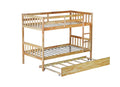 Twin Over Twin Rubber Wood Bunk Bed With Trundle, Convertible Into 2 Twin Size Beds, Twin Size Bunk Bed With Ladder And Safety Guardrails,Natural Twin Natural Rubber Wood