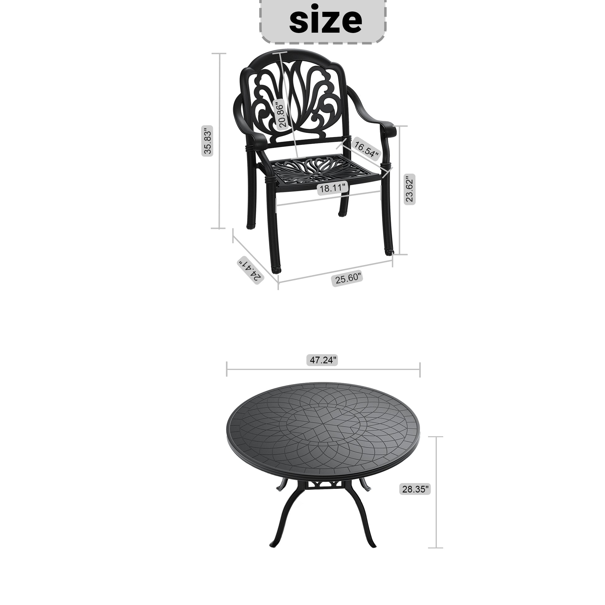 Cushions In Random Colors 7 Piece Set Of Cast Aluminum Patio Furniture With Cushions Yes Dining Set Black Seats 6 Rust Resistant Frame Water Resistant Cushion Garden & Outdoor Complete Patio Sets Aluminium