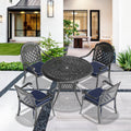 Cushions In Random Colors 5 Piece Set Of Cast Aluminum Patio Furniture With Cushions Yes Dining Set Black Seats 4 Rust Resistant Frame Water Resistant Cushion Garden & Outdoor Complete Patio Sets Aluminium