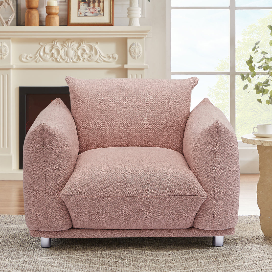 Sherpa Accent Chair Single Sofa 42"W Accent Chair For Bedroom Living Room Apartment, Pink Pink White Microfiber Wood Primary Living Space Tight Back Medium Soft Heavy Duty Eucalyptus Pillow Top Arms Foam Fabric 1 Seat