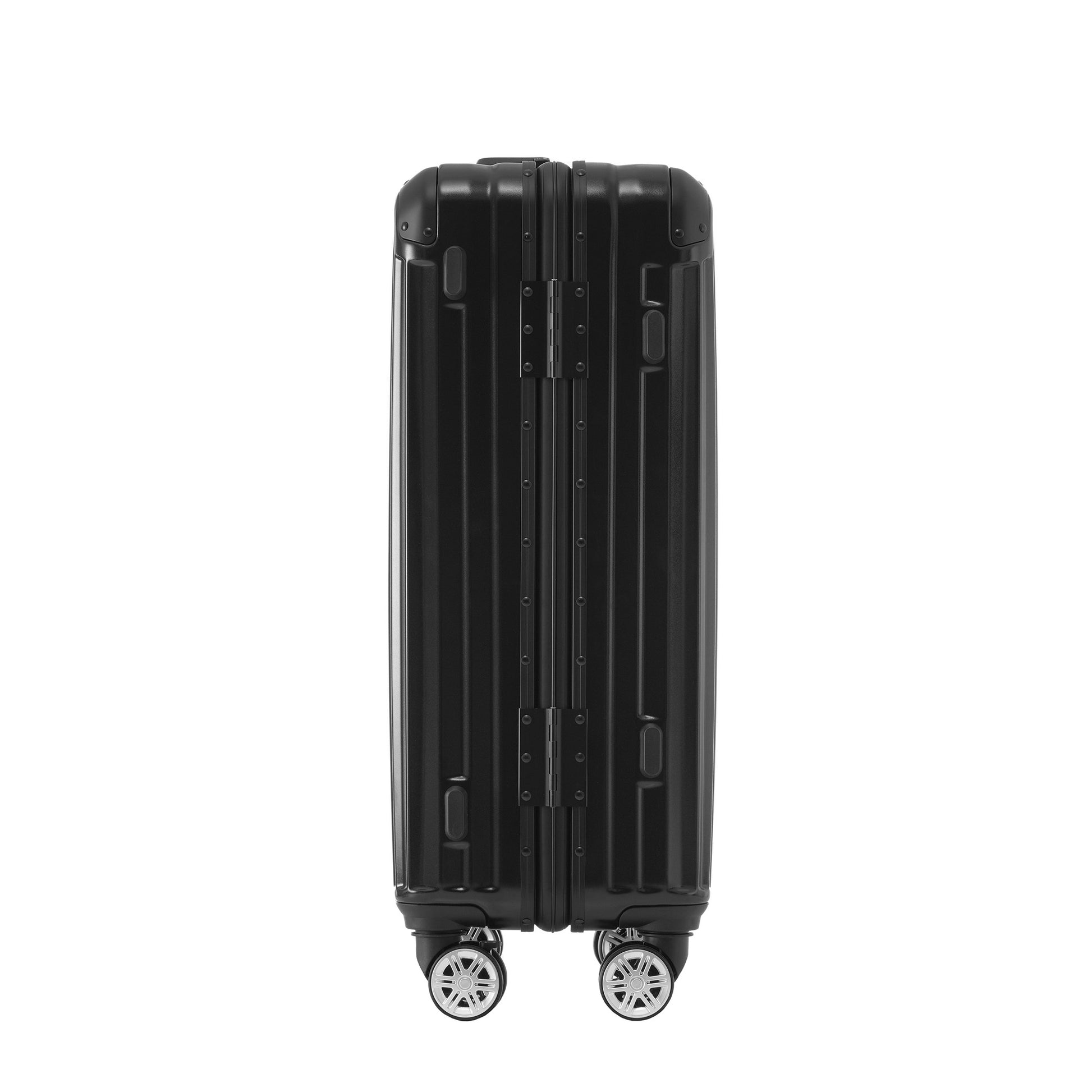 1Pc 20In Aluminum Frame Luggage With Usb Port, Vacation Carry On Suitcase With Spinner Wheels And Tsa Lock, Travel Trolley Case For Short Business Trips, Beach Holidays, Black Black Abs Pc