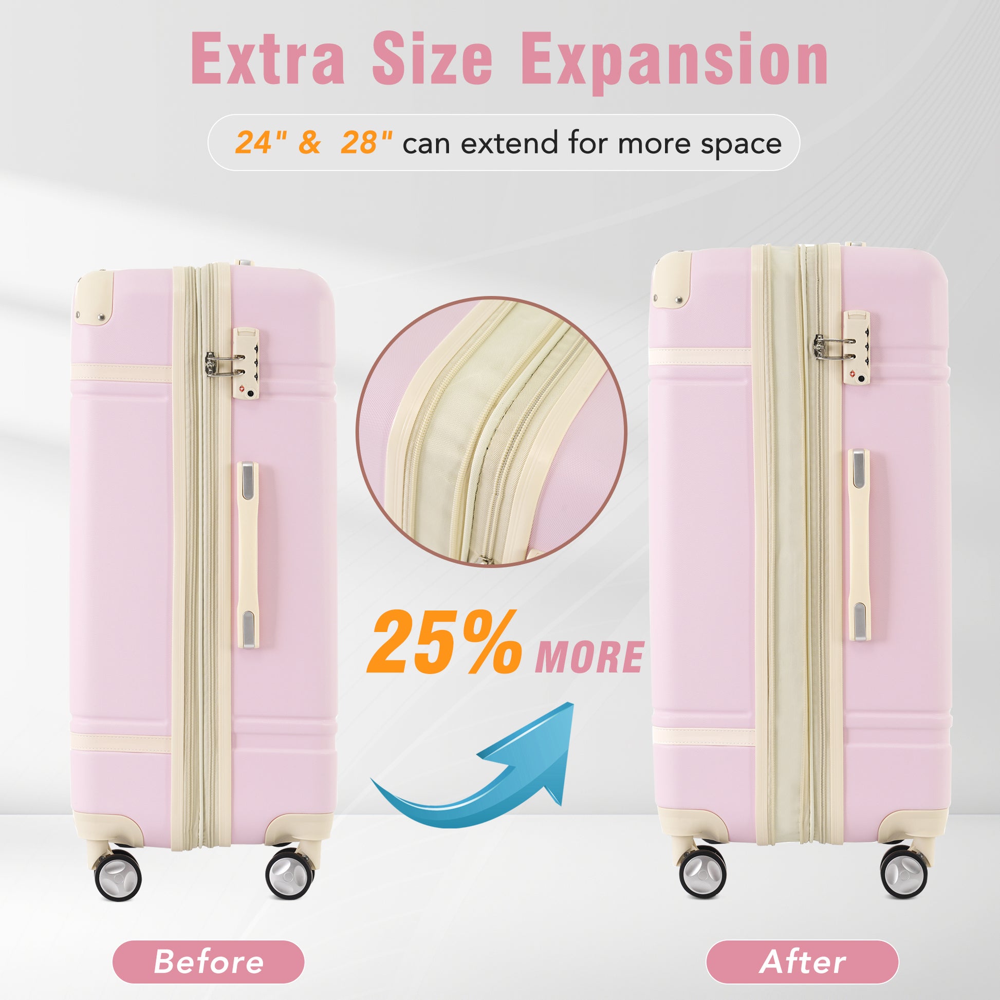 Hardshell Luggage Sets 3 Pieces 20" 24" Luggages And Cosmetic Case Spinner Suitcase With Tsa Lock Lightweight,Light Pink Light Pink Abs