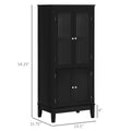 Kleankin Bathroom Floor Cabinet With 2 Storage Cabinets, Tempered Glass Door, Freestanding Linen Tower With Adjustable Shelves For Living Room, Black Black Mdf