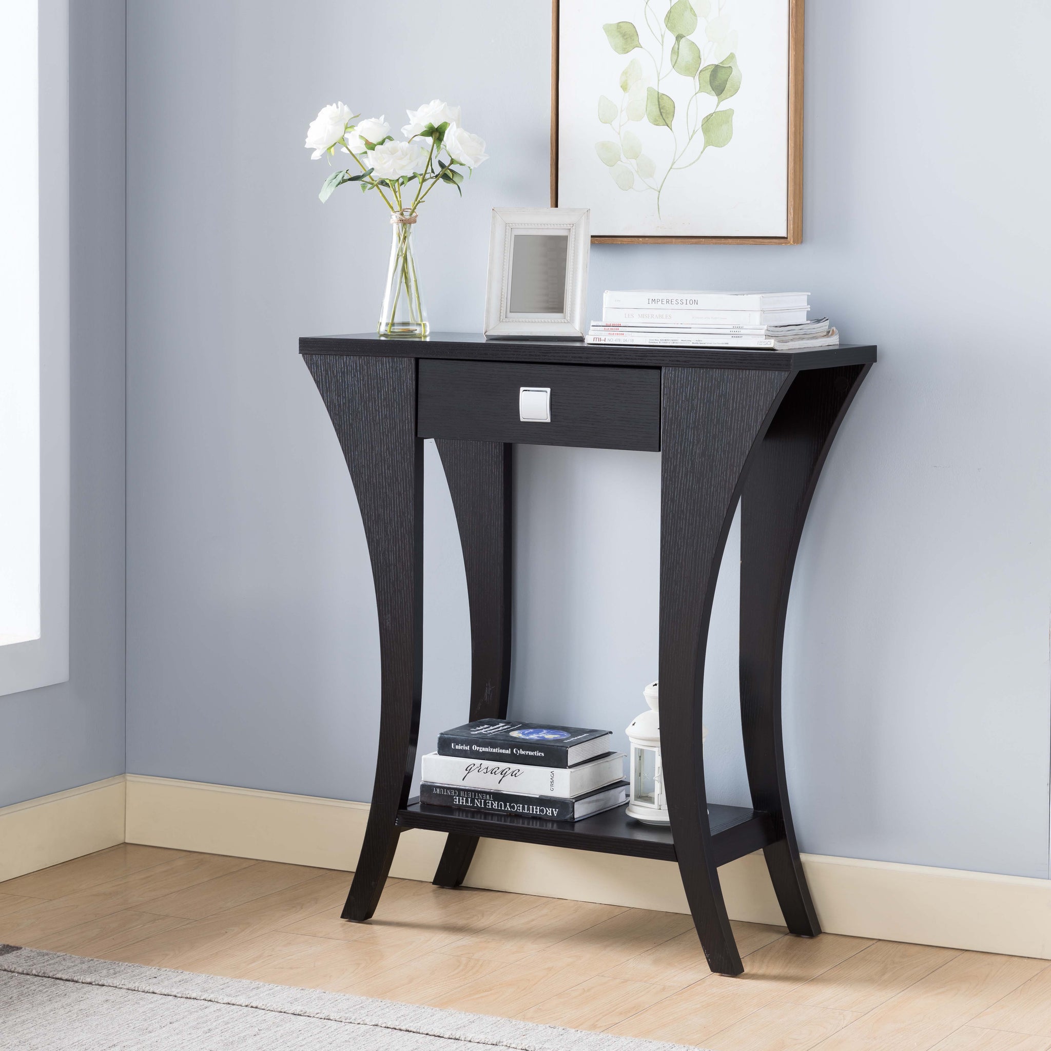 Entryway Console Table With 1 Drawer And Bottom Shelf Dark Brown Mdf