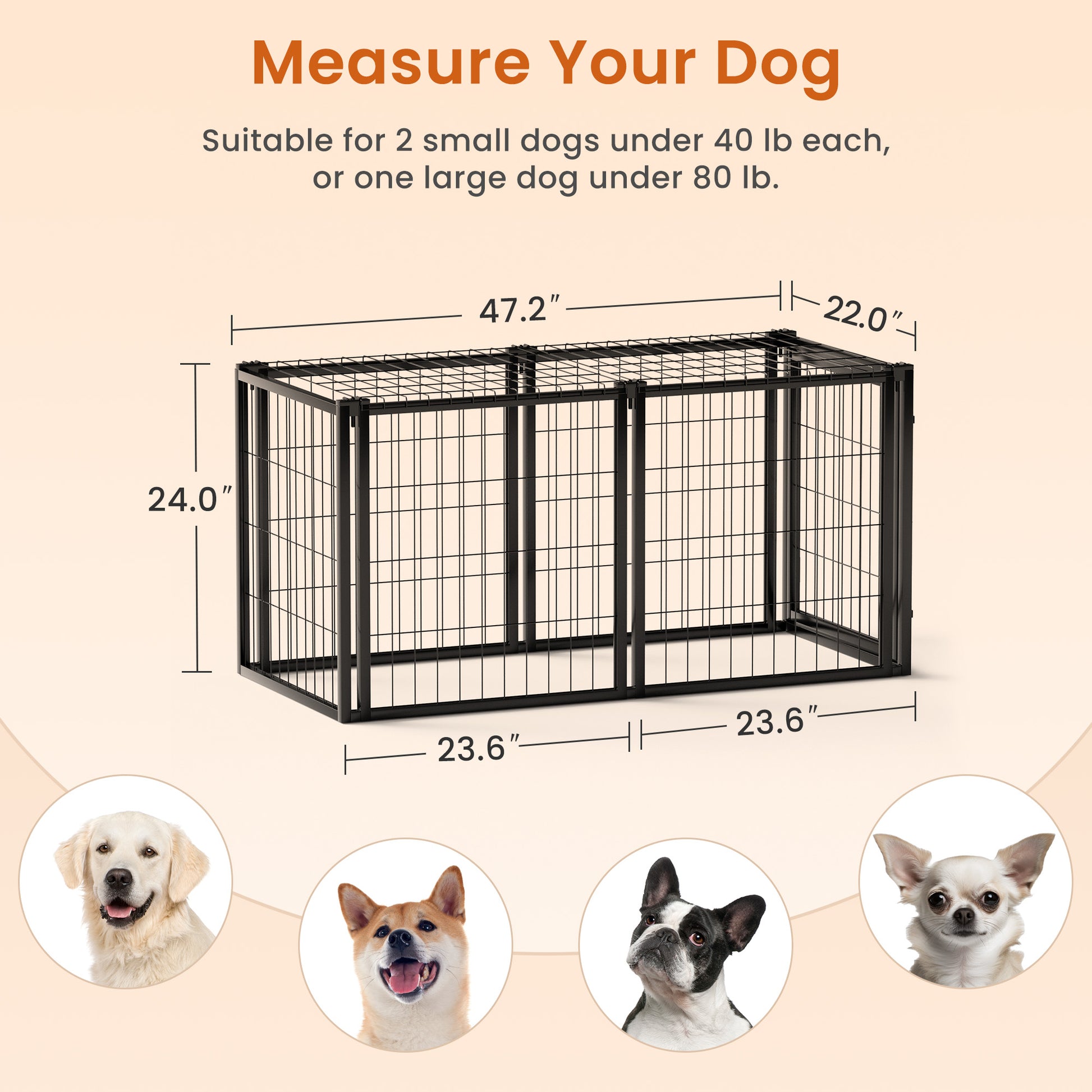 Dog Crate 47.2" Dog Kennel For Small Medium Dogs, Puppy Dog Playpen With Top, Pet Cage, Indoor, Black.47.2"L X 22"W X 24"H. Black Iron
