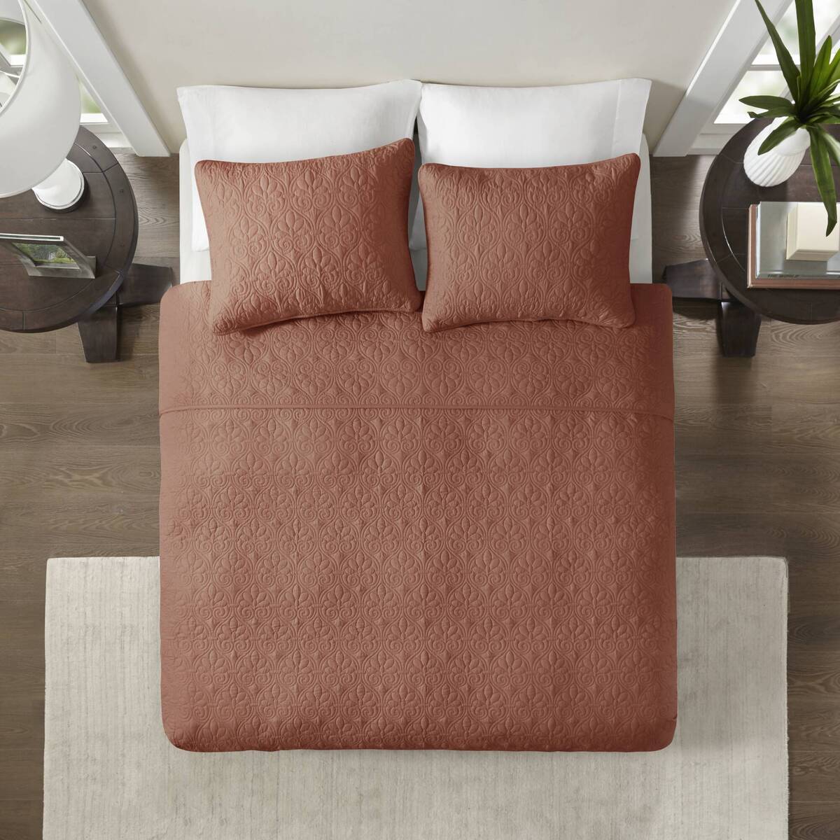 3 Piece Reversible Quilt Set Clay Red King Cal King Red Polyester
