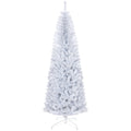 Homcom 7Ft Pencil Christmas Tree, Unlit Artificial Christmas Tree Slim Douglas Fir Xmas Tree With Realistic Branches, Halloween Tree With 818 Tips, White White Plastic