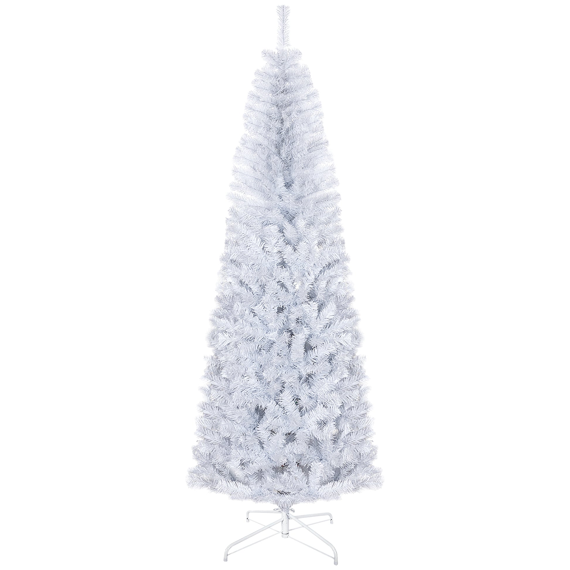 Homcom 7Ft Pencil Christmas Tree, Unlit Artificial Christmas Tree Slim Douglas Fir Xmas Tree With Realistic Branches, Halloween Tree With 818 Tips, White White Plastic