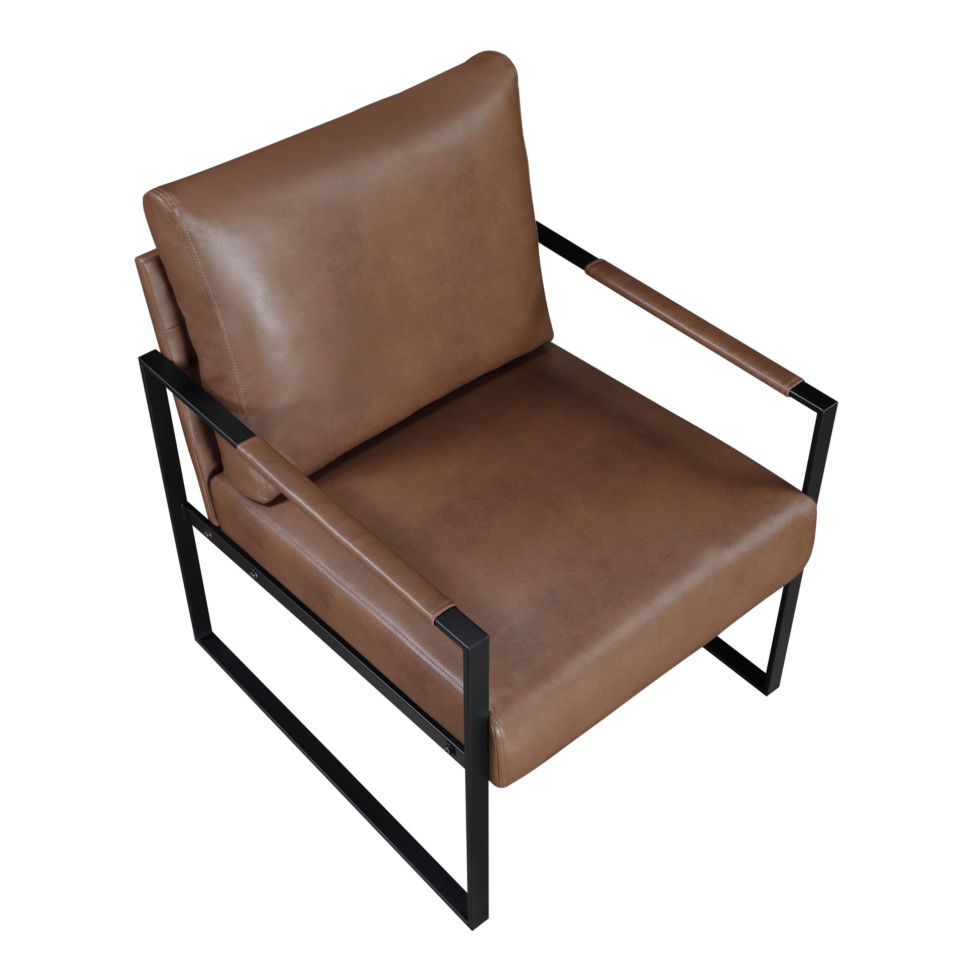Modern Accent Chair Cushioned Seat Brown Faux Leather Upholstery Black Metal Frame 1Pc Style Comfort Durability Elegance Look Brown Primary Living Space Industrial,Mid Century Modern,Modern Metal