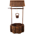 Rustic Wooden Wishing Well Planter Outdoor Home D Cor For Patio, Garden, Yard W Hanging Bucket Brown Wood
