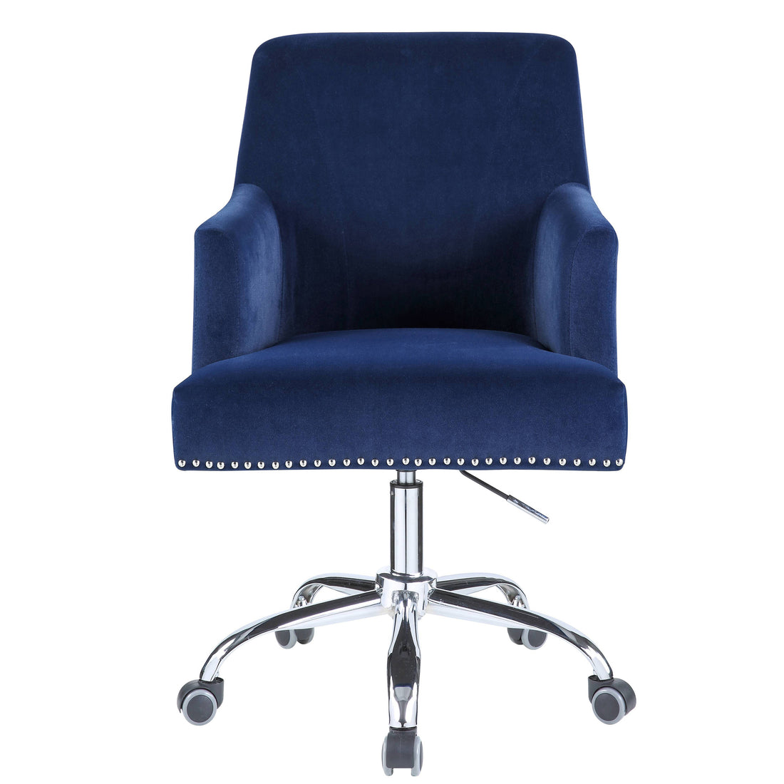 Blue And Chrome Swivel Office Chair With Adjustable Lift Caster Solid Blue Office Foam Modern Office Chairs Solid Back Foam Swivel Fabric Metal