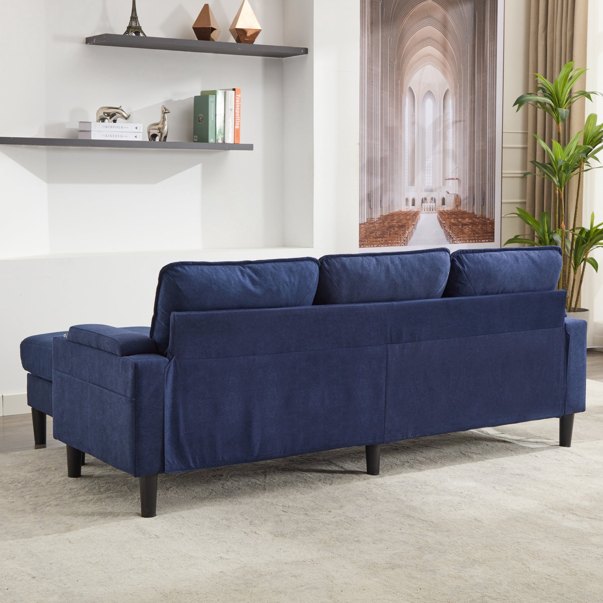Blue Color Knock Down 3 Seat Combo Sofa With Storage Ottoman For Living Room Apartment Bedroom And Compact Room,Room, Upholstered Sectional Couch, L Shaped Bench With A Footrest, A Individual Stool White Wood Primary Living Space Heavy Duty Pine 3 Seat