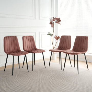 Interior Pink Velvet Dining Chair, Modern Kitchen Dining Chair With Cushion Back, Upholstered Side Chair With Black Coated Metal Legs, Family Kitchen Dining And Living Room Set Of 4 Metal Pink Velvet