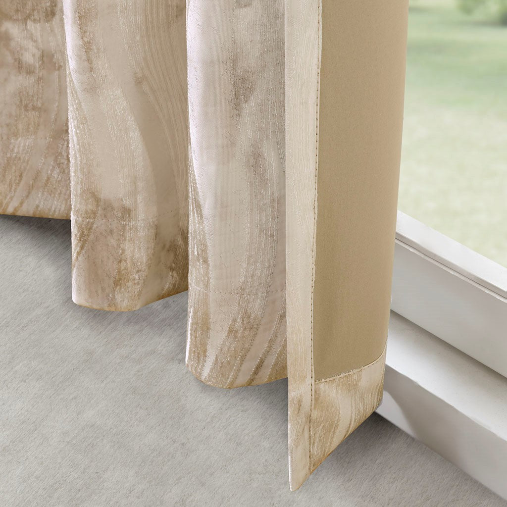 Printed Jacquard Grommet Top Total Blackout Curtain Panel Only 1 Pc Panel Ivory Polyester