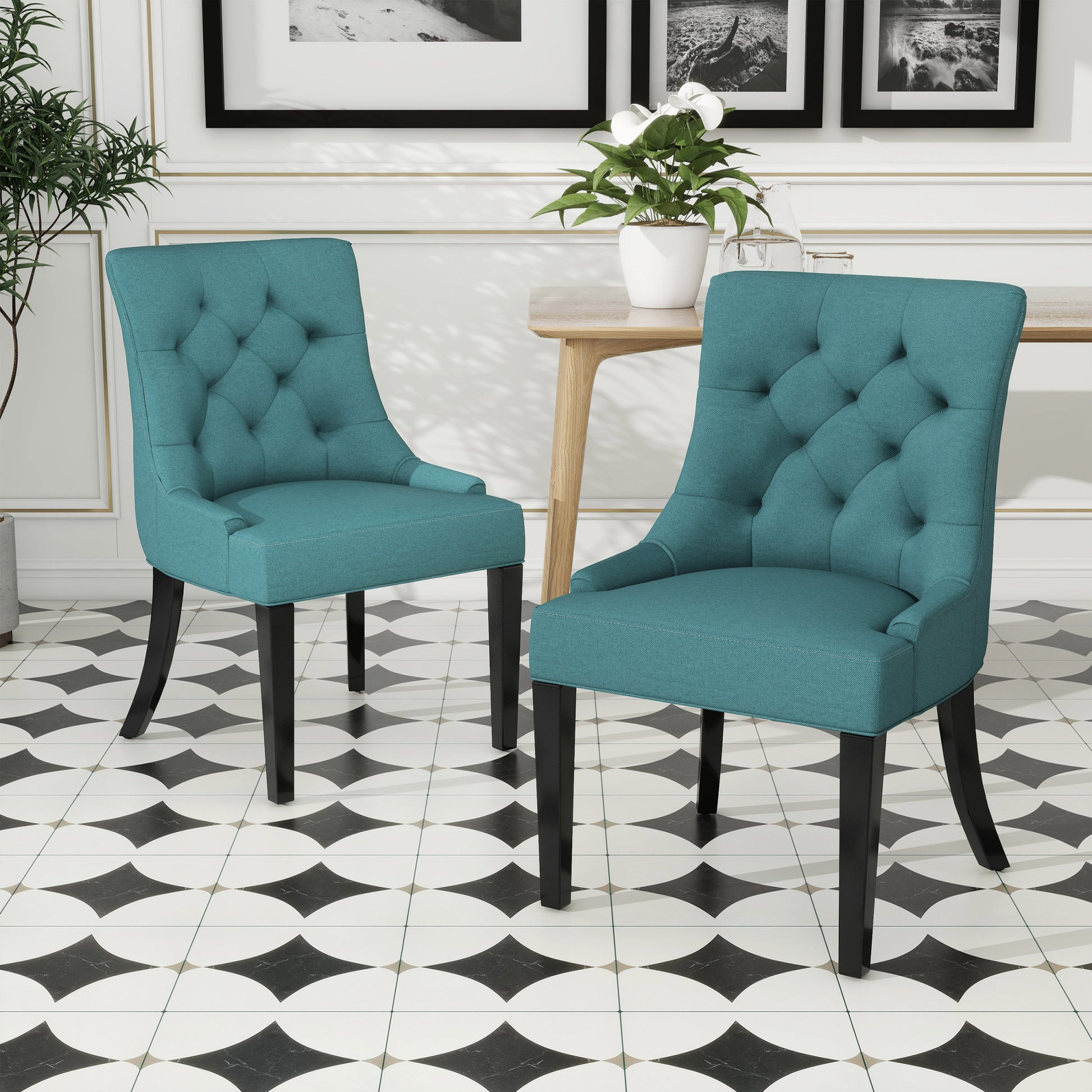 Cheney Dining Chair Kd Set Of 2 Teal Fabric