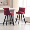 Coolmore Set Of 2,Back Pull Point Design, Velvet Material, 360 Degree Rotation, Back Pull Loop Detachable Design, Rivet Decoration, Square Foot Wooden Bar Chair Red Velvet