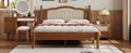 Queen Size Wooden Platform Bed With Natural Rattan Headboard, Vintage Bed Frame With Wooden Slat Support, Walnut Expected Arrival Time: 08.23 Box Spring Not Required Queen Walnut Wood