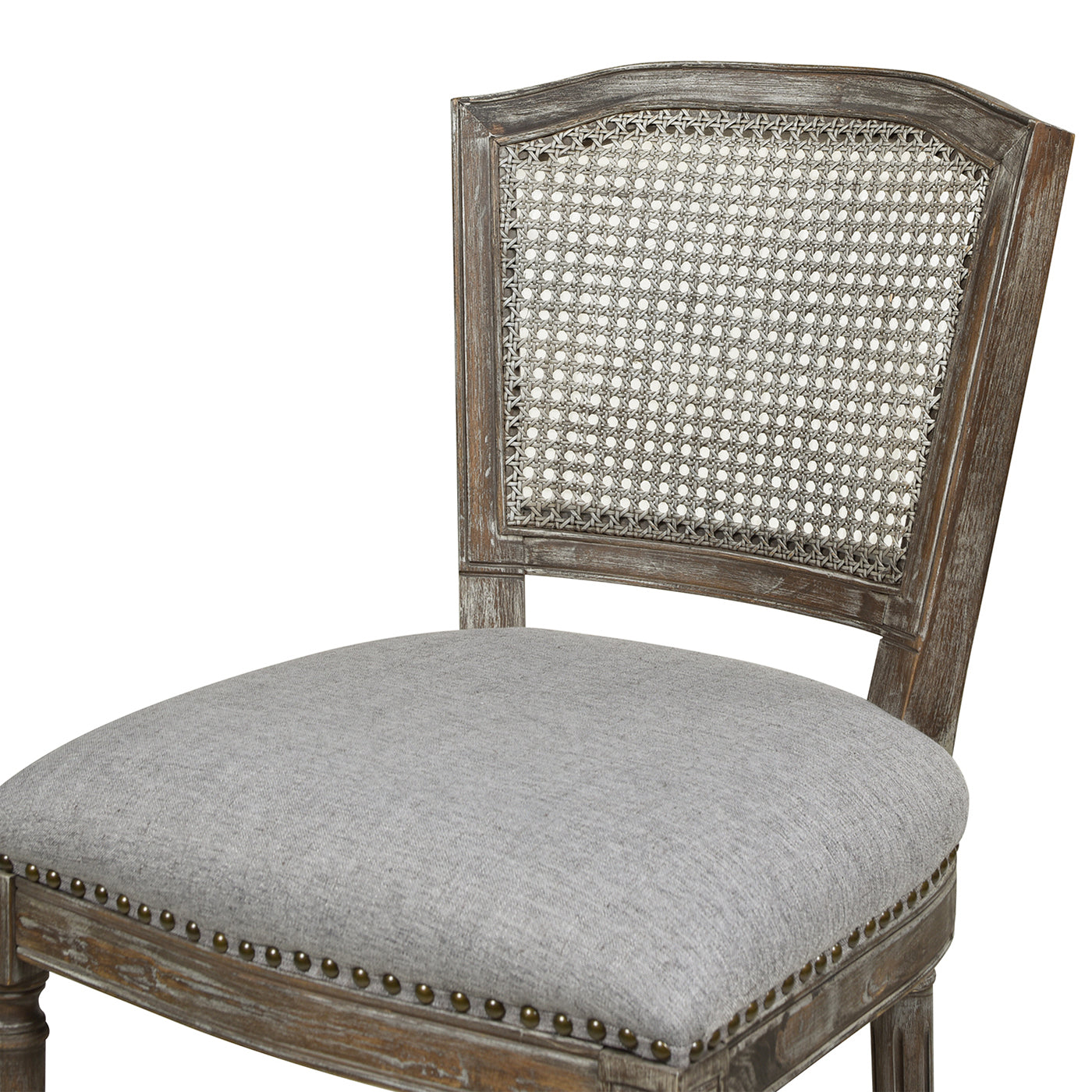 Triomphe Rattan Wicker High Back Armless Counter Bar Stool, Heathered Grey Linen Gray Foam Wood Fabric Rattan