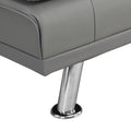 Sofa Bed With Armrest Two Holders Wood Frame, Stainless Leg, Futon Grey Pvc Grey Leather 2 Seat