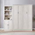 Queen Size Half Self Close And Open Murphy Bed With 1 Side Cabinet Storage Shelf, Cabinet Space Saving Bed Perfect For Guest Room, Bed Room, Guest Room, Home Office, Rustic White Box Spring Not Required Queen Rustic White Wood White Pine Murphy Solid