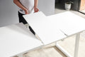 White Color,Square Extendable Dining Table With Metal Leg,Modern Space Saving Kitchen Table For Living Room 70.86
