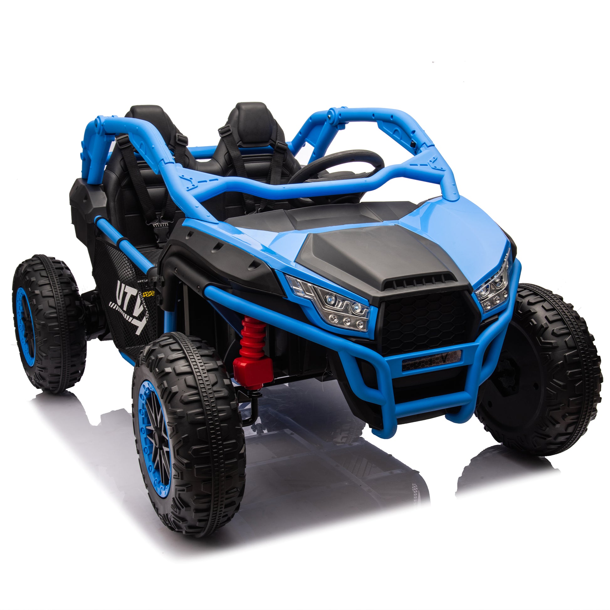 24V Two Seater Kids Ride On Utv W Parents Control,20In Seat Width,400W Super High Power,Four Wheel Suspension,Bluetooth,Mp3,Usb,Led Light,Horn,Rear Storage Space,Speeds 3.73 4.97Mph For Kids Aged 3 . Blue 100 149 Lbs Polypropylene